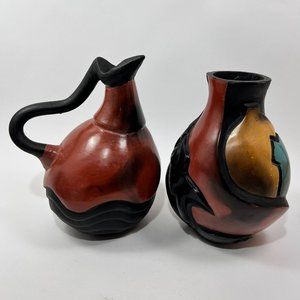 Rogger Crisanto Pitcher Vase Chulucana Peru Relief Sculpture Pottery Earth Tones